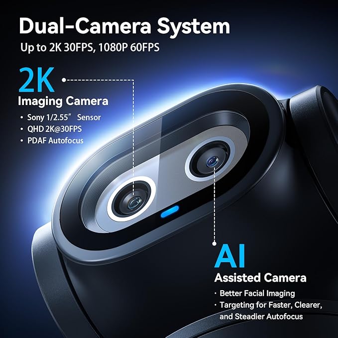 EMEET PIXY Dual-Camera AI-Powered PTZ Camera 2K, AI Tracking, PDAF&AI Autofocus 0.2s, 1/2.55'' Sony Sensor, 3 Mics, Presets, Gesture Control, 2K Webcam for Streaming and OBS/Twitch/Switch 2 Compatible