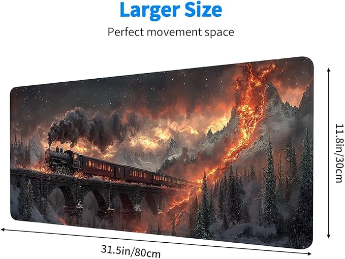 Train Mouse Pad Large Snow Mountain Lava Flow Ancient Bridge Large Mousepad Extended Laptop Keyboard Mat Gaming Desk Pad Mouse Mat Compatible with Computer, Laptop, and Keyboard 31.5x11.8 Inch