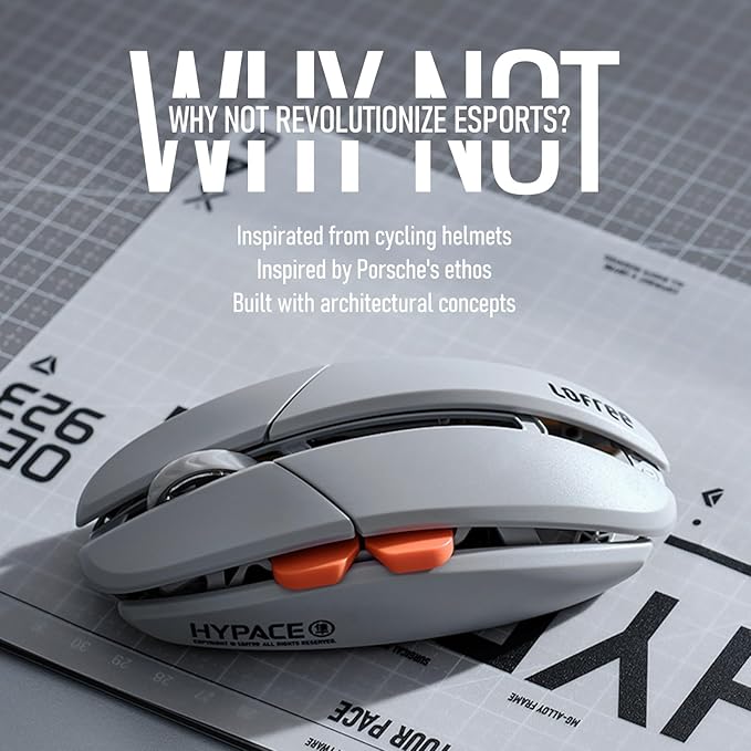 LOFREE Hypace Ultra-Lightweight Wireless Gaming Mouse, 47g, PAW3950 Sensor, 40K DPI, 8K Polling Rate, Mg Alloy Frame, Tri-Mode(Bluetooth/2.4GHz/Wired), 100Hrs Battery for PC/Mac (Crayon Grey)