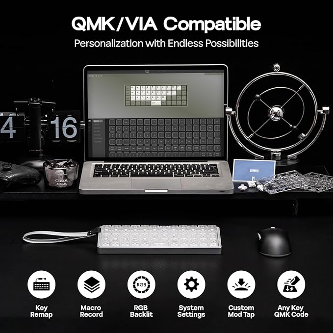 EPOMAKER Luma40 Low Profile Mechanical Keyboard with QMK/VIA & CNC Metal, Transparent PC Keycap, Hot-Swap, Kailh Linear Switch, 2.4Ghz/BT/USB, 40% Wireless Gaming Keyboard for Mac/Win