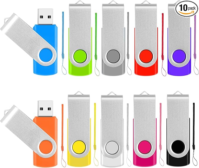 8GB Flash Drive Thumb Drives 10 Pack, USB 2.0 Flash Drive Memory Stick Backup Drive, Portable Pendrive Photo Stick Jump Drives with Lanyards, Office USB Storage Flash Drive Swivel Zip Drive, 10 Colors