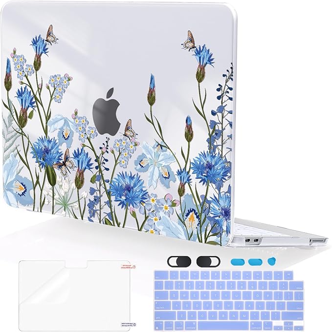 Compatible with MacBook Neo 13 inch Case 2026 (Model A3404), Printed Pattern Hard Shell Laptop Case with Keyboard Cover & Screen Film, Slim Plastic Protective Cover, Tropical Blue Flowers