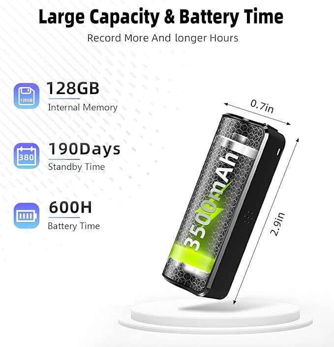 128G Magnetic AI Magnetic Voice Recorder with GPT-4.0 Powered Transcription & Translation Recording Device,Audio Recorder with App Editing & File Management,400 Free Minutes of AI Transcription/Month