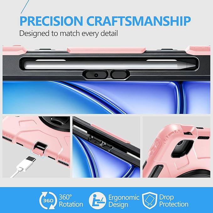 Case for iPad Air 11 M4 2026/ M3 2025/ M2 2024: Silicone Cover for iPad Air 5th & 4th Generation 10.9 Inch (2020/2022) with Screen Protector- Stand- Handle- Shoulder Strap- Pencil Holder