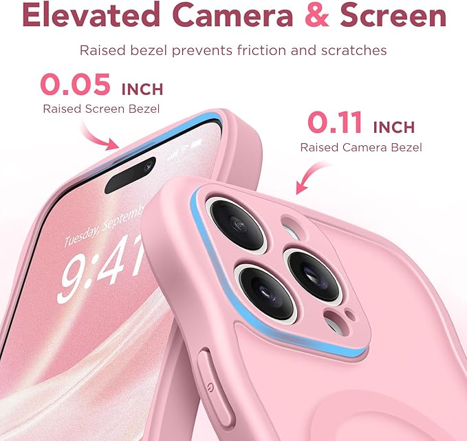 CAPRARO Cute for iPhone 15 Pro Max Case, Compatible with MagSafe, [Curly Wave Edge] [Full Camera Protection] [14 FT Drop Protection] Magnetic Phone Case for 15 Pro Max 6.7 Inch, Peach Pink