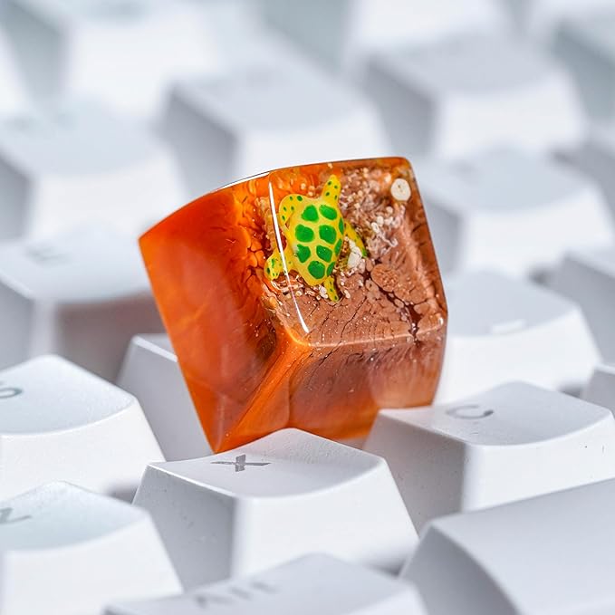 Sea Turtle Artisan Keycap Brown and Orange Ocean R1 SA Profile Custom Sea Creatures Keycaps 1U ESC Handmade Gaming Resin Key Cap Cherry MX Switch Compatible Mechanical Keyboard Turtle Lover Gift