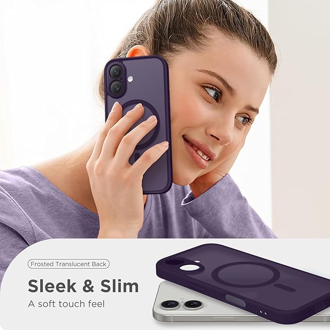 CAPRARO Magnetic Compatible with iPhone 16 Case, Upgraded [Full Camera Protection] [Compatible with MagSafe] Protective Translucent Matte Women Girl Phone Case Cover, Deep Purple