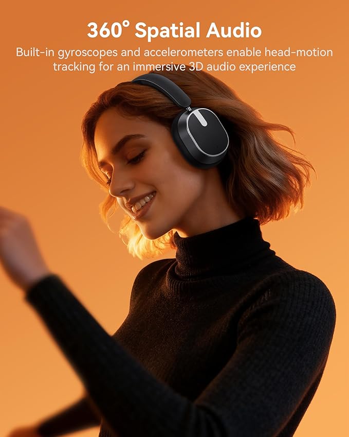 bmani Hybrid Active Noise Cancelling Headphones,120H Playtime Wireless Headphones Bluetooth 6.0 with Power Display, 6-Mic ENC Calls, 360° Spatial Audio Over Ear Headphones Headset for Travel Game