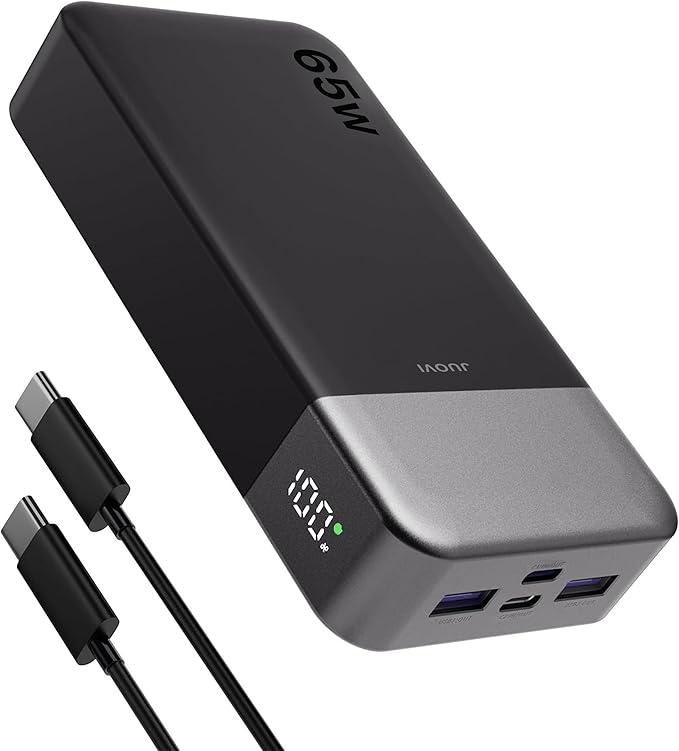 JUOVI Power Bank 65W 20000mAh Laptop Portable Charger, PD QC Fast Charging with 4 USB Ports, External Battery Pack for MacBook iPad Tablet iPhone Samsung Steam Deck and More