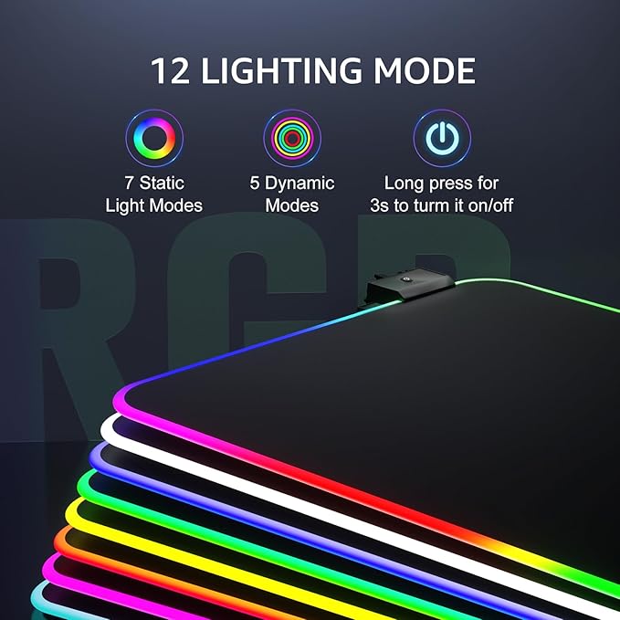 KTRIO RGB Large Gaming Mouse Pad Desk Mat, Superior Micro-Weave Cloth for Precise Mouse Control, Non-Slip Rubber Base, Stitched Edges, Water-Resistant, for Gamer, Office & Home, 31.5 x 15.7 in