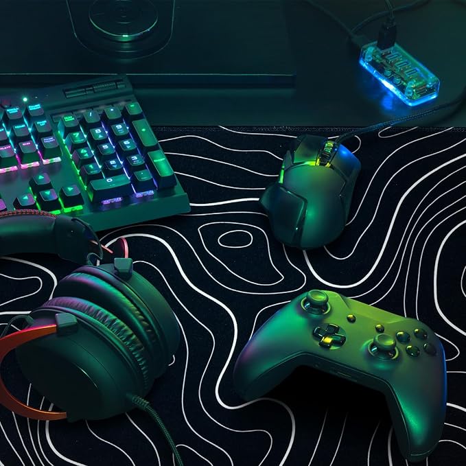Mouse Pad Gaming Mousepad, 31.5 x 11.8in Large Desk Mat Keyboard Pads Extend Long XL Mouse Mat with Non-Slip Base Desk Accessories for Home Office Keyboard Mouse (Black Topographic)