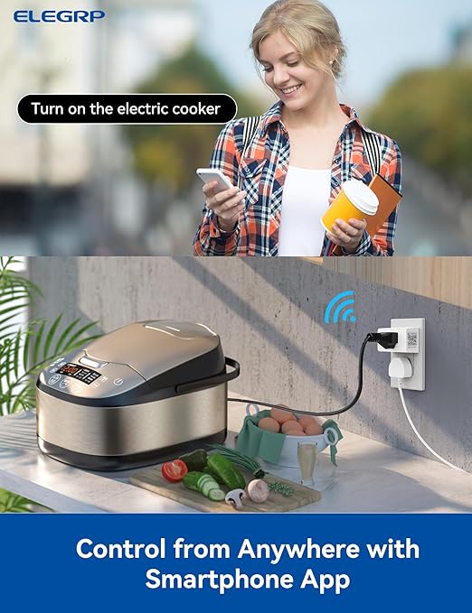 ELEGRP Matter Supported Mini Smart Plug, Smart Outlet 15A/1800W Max, Compatible with Apple Home, Siri, Alexa, Google Home, SmartThings, Compact Design, UL Certified, 2.4G Wi-Fi Only, White, 2 Pack