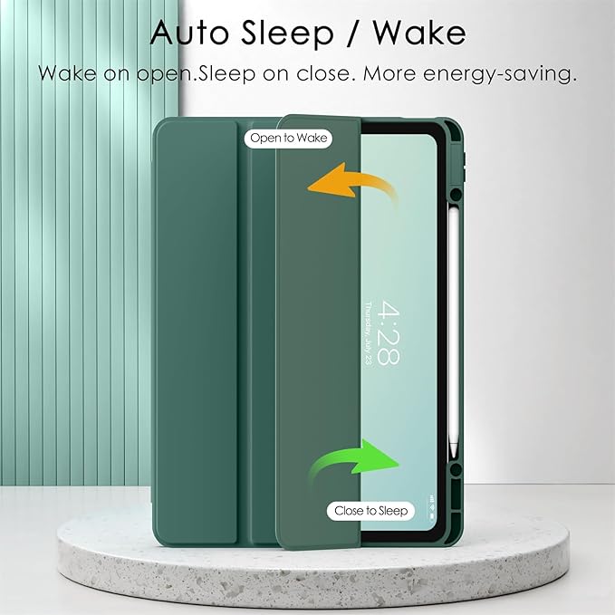 Soke for New iPad Air 13 Inch Case (M3 2025/M2 2024) with Pencil Holder, [Auto Wake/Sleep + Camera Protection] Shockproof Cover with Clear Transparent Back for Apple iPad Pro 12.9", Midnight Green