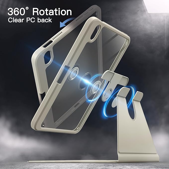 JETech Rotating Case for iPad mini (A17 Pro, 2024 Model, 7th Generation) / mini 6 (2021 Model, 6th Generation), 360 Degree Rotation Protective Stand Cover Clear Back (Starlight)