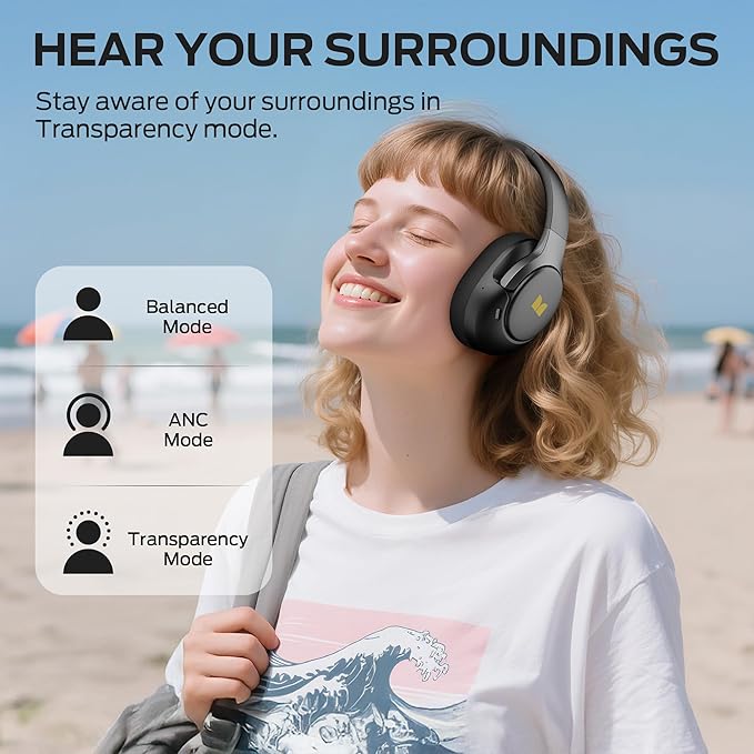 Monster Persona 5th Hybrid Active Noise Cancelling Headphones, Wireless Over-Ear Headphones with Deep Bass Sound, Bluetooth 6.0, 70H Playtime, Foldable Comfort Headphone for Travel/Work/Home