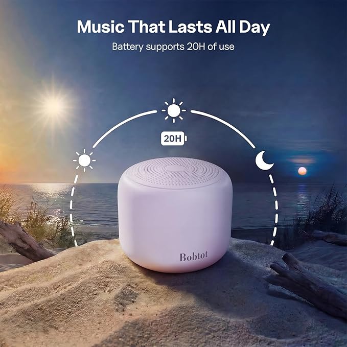 Bobtot Portable Bluetooth Speakers with Strap Easy to Carry, Wireless IPX5 Waterproof Mini Speaker with Loud Stereo Sound, 20 Hours Playtime, Rechargeable Battery, Built-in Microphone, Purple
