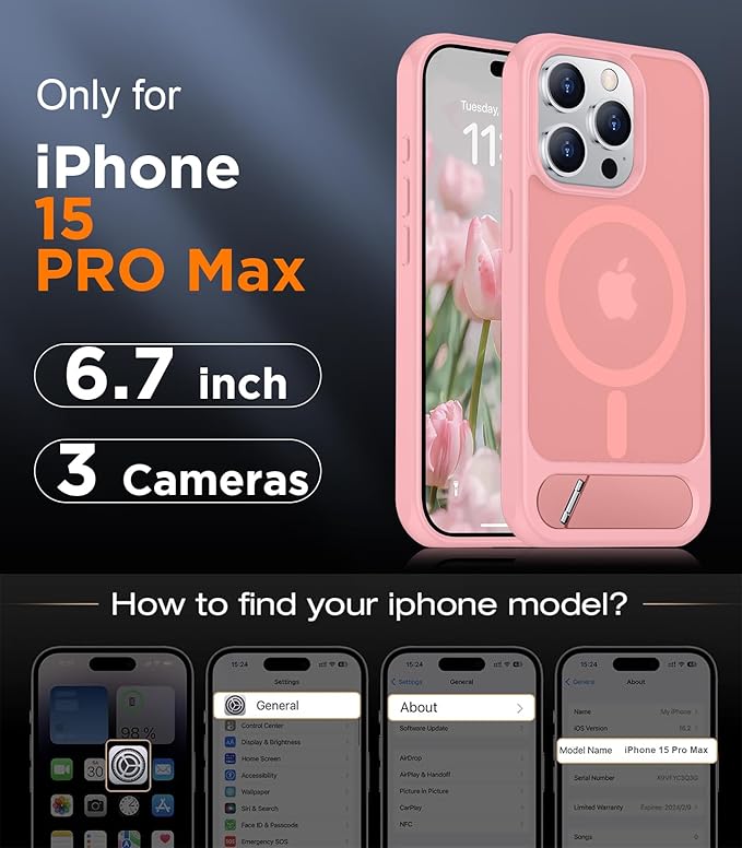 Magnetic Compatible with iPhone 15 Pro Max Case, [Built-in Invisible Kickstand][Compatible with MagSafe][Military Grade Shockproof] Slim Translucent Matte Phone Case for iPhone 15 Pro Max 6.7"