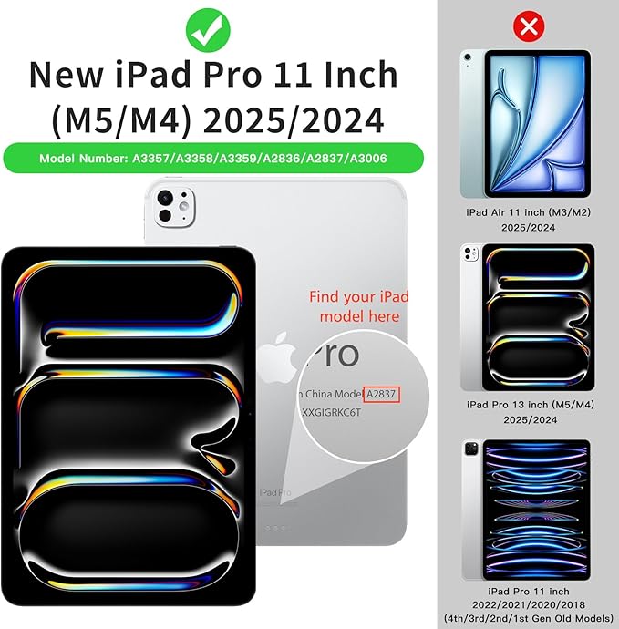 MoKo for iPad Pro 11 Inch Case (M5/M4) 2025/2024 with Pencil Holder, [Built-in Screen Protector], iPad Pro 11 M5/M4 Case with Clear Back & Magnetic Multi Angle Stand Cover, Light Gray