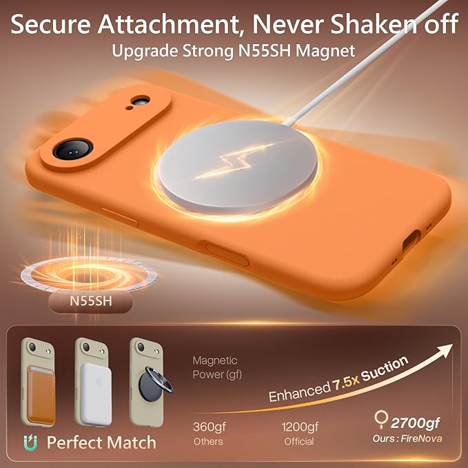 FireNova Magnetic for iPhone Air Case, Compatible with MagSafe, [Integrated Silicone Camera Control Button] [Camera Protection] Microfiber Lining Phone Case for iPhone 17 Air, 6.5", Orange