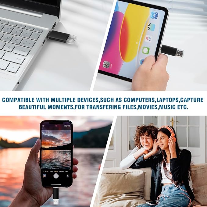 128GB Dual USB C Flash Drive USB 3.0 Flash Drive Type C + USB A Portable Type-C Flash Drive 2-in-1 USB-C Thumb Drive for Smartphone Tablet Computer Mac iPhone 15, Blue