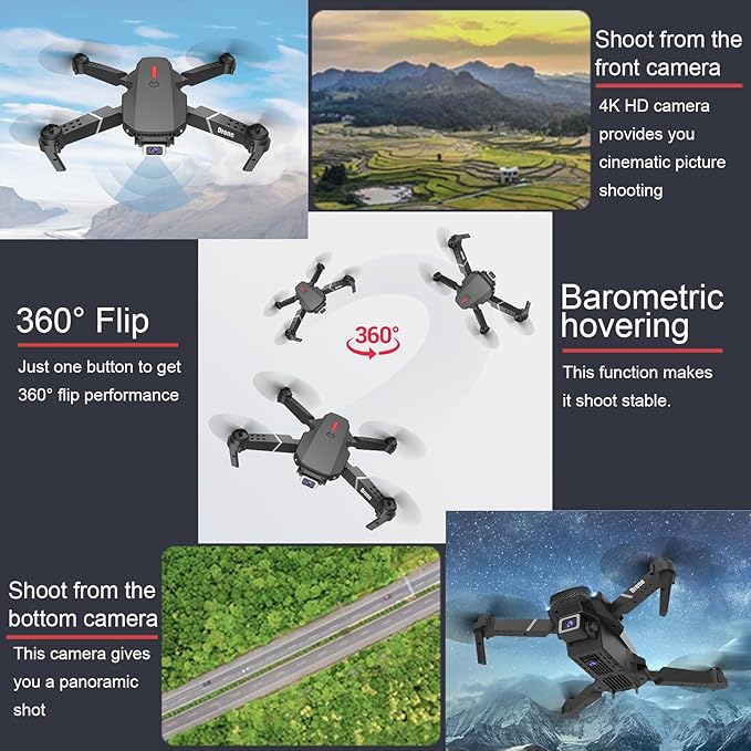 Mini Foldable Drone with Two HD Cameras, 360° Flip, 2.4GHz Remote Controller, One Key Take Off/Land, Headless mode, Two Modular Batteries, 110° Adjustable Lens for front Camera, Quadcopters & Multirotors, for Drone Amateurs Beginners Adults Teenagers_B...