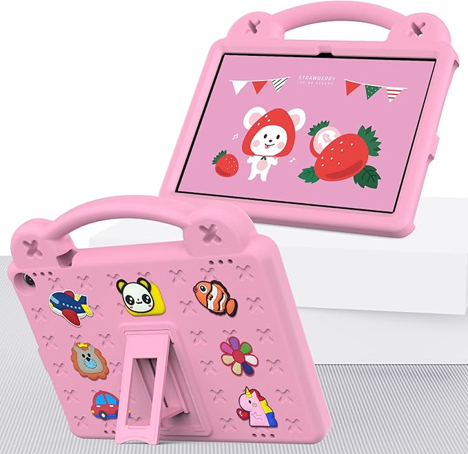 AKABEILA Compatible with ONN 10.1(GEN3) 2022(1000071485)/Fire HD 10 Plus(2021/2023)/Amazon Fire HD 10(2021/2023) Tablet Case, Kids Case with Shoulder Strap & Stand Handle for Girl Kid Gift Pink