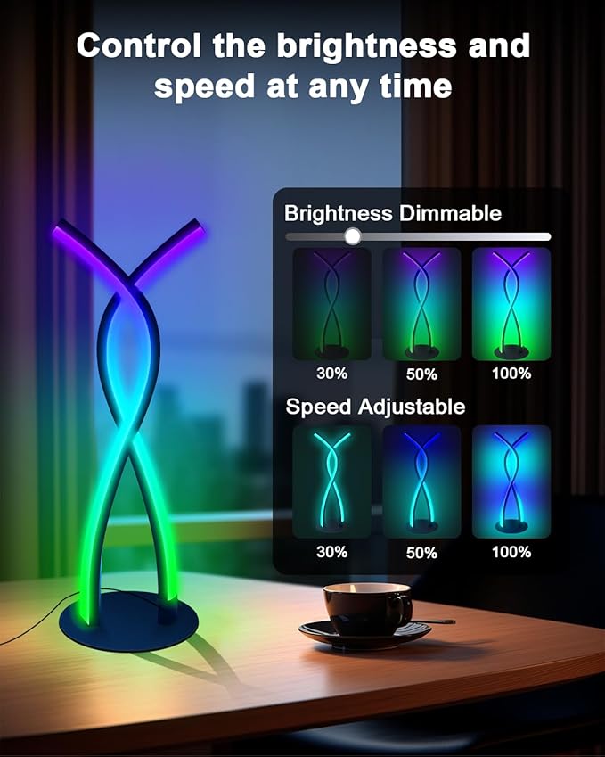 Daymeet LED Table Lamp, Modern Bedside Light Desk Nightstand Lamp RGB Color Changing Dimmable with Remote Music Sync Smart Bluetooth APP Control Night Light 5V USB Unique Desk Lamp for Bedroom Home