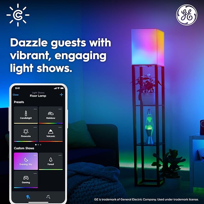 GE Cync Dynamic Effects A19 LED Smart Light Bulbs, Bluetooth and WiFi Color Changing Lights with Music Sync, Compatible with Alexa and Google Home (2 Pack)