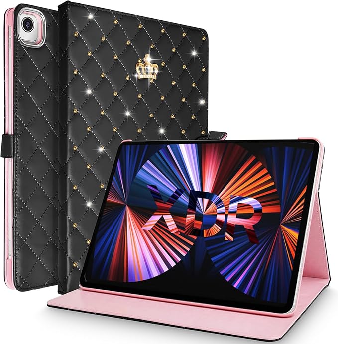 Changjia for iPad Air (3rd Gen) 10.5" 2019/iPad Pro 10.5" 2017 Case,Cute Crown Bling Rhinestone PU Leather Elegant Smart Auto Sleep/Wake Stand Shockproof Protective Case for Apple iPad 10.5 inch,Black