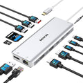 USB C Laptop Docking Station Dual Monitor Dual HDMI 4K DP Triple Display Hub, 13 in 1 MOKiN USB C Hub with 3 Monitors, DisplayPort, USB 3.1, RJ45, 100W PD, Card Reader, Audio/Mic, for Dell HP, Sliver