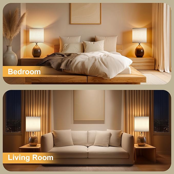 Dawnwake 18.5" Table Lamp Set of 2 for Living Room Bedroom, Bedside Lamps for Night Stands, Desk Nightstand Lamp Dimmable, Modern Linen Cream Ceramic Lamps (Coffee)