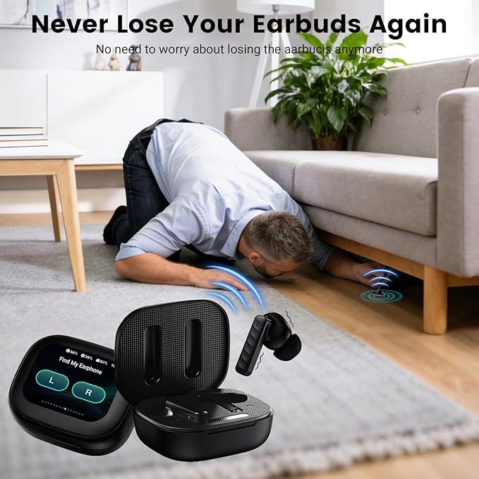 Touch Screen Earbuds, Wireless Bluetooth in-Ear Headphones with ANC Noise Cancelling, 60H Playtime, IPX5 Waterproof for Sports Gym Work Travel