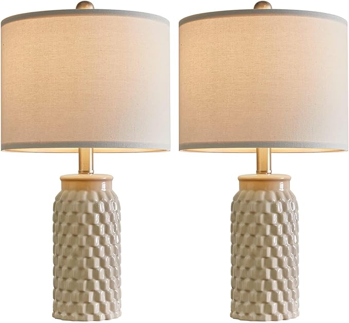 USumkky 20.5" Ceramic Table Lamps Set of 2 - Modern Farmhouse & Boho Style, Bedside Nightstand Lamps for Bedroom, Living Room End Table Lamps, Small Desk Lamp(Cream)