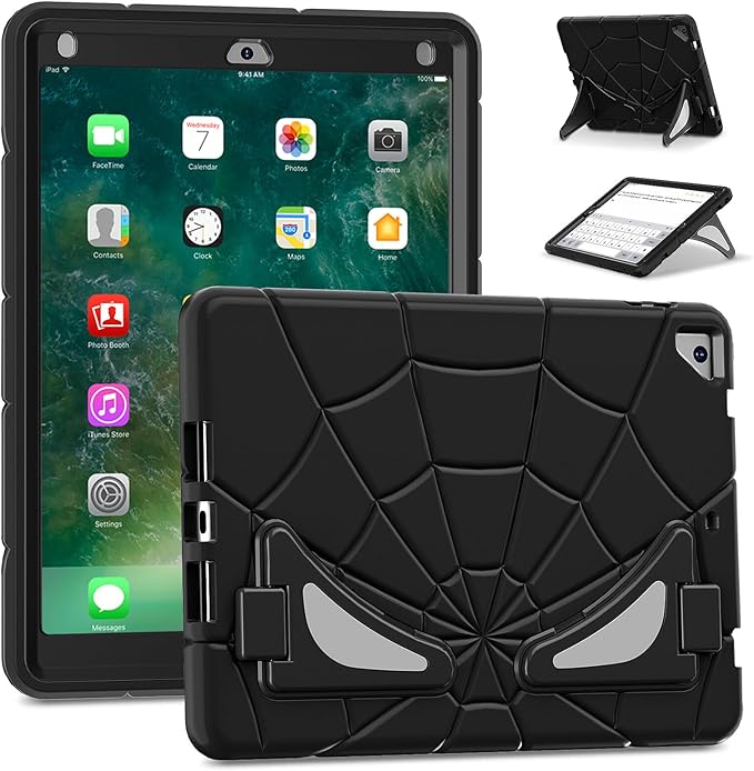 AKABEILA Compatible with Apple iPad 9.7 5th/6th(2017/2018)/iPad Air 2/iPad Pro 9.7 Tablet Case，Lightweight Shockproof Rugged Protective Cover with Kickstand for Kids Children Boys Babies Black