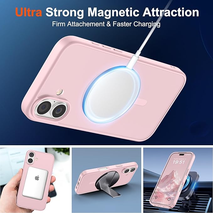 SUPFINE Magnetic for iPhone 17 Case (Compatible with MagSafe)(Military Grade Drop Protection) Translucent Matte Shockproof with Anti-Fingerprint Phone Cover,Light Pink