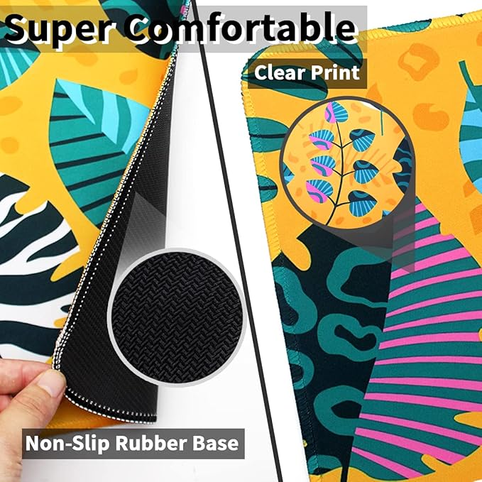 Benvo Extended Mouse Pad with Stitched Edges Extra Large Gaming Mousepads with Non-Slip Rubber Base and Micro-Weave Cloth Desk Mat for Gamer Office Home(35.4x15.7 inch, Tropical Leaves Yellow)