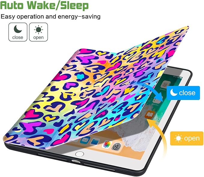 for iPad Air 2/1 Case 2014/2013, for iPad 5Th/6Th Generation Case 2017/2018, Slim fit iPad Cases 5th/6Th Generation 9.7-inch, 4 Viewing Angles & Typing Stand & Pencil Holder, Love Leopard