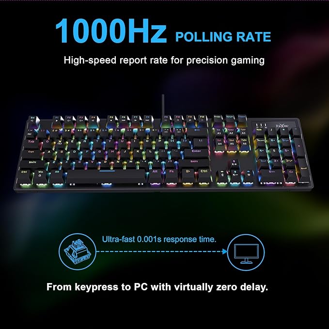 FOXXRAY HKM-88 Full-Size Mechanical Gaming Keyboard, Customizable Keys with Macro Support, RGB Backlit, Equipped with Outemu Red Switches, USB Plug and Play for PC