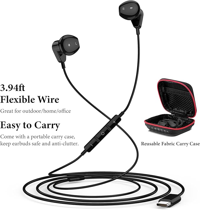 APETOO USB C Headphones for iPhone 17 16 Pro Max 15 Plus iPad Air HiFi Stereo USB-C Wired Earbuds with Microphone Volume Control Type C Earphones for Samsung S25/S26/S24/S23/S22/Pixel/OnePlus/Android