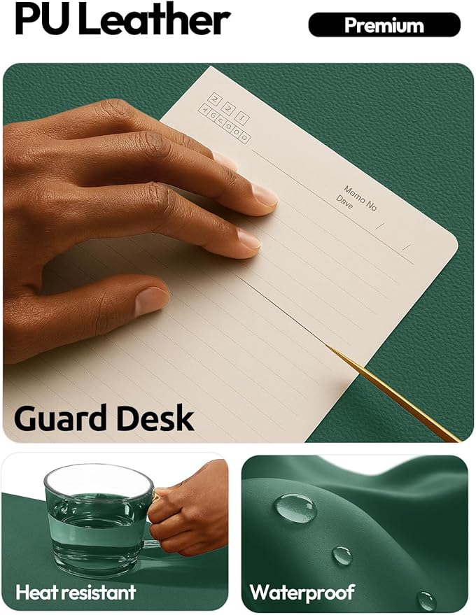 YSAGi Leather Desk Pad Protector, Office Desk Mat, Large Mouse Pad, Non-Slip PU Leather Desk Blotter, Laptop Desk Pad, Waterproof Desk Writing Pad for Office and Home (Seafoam Green, 35.4" x 17")