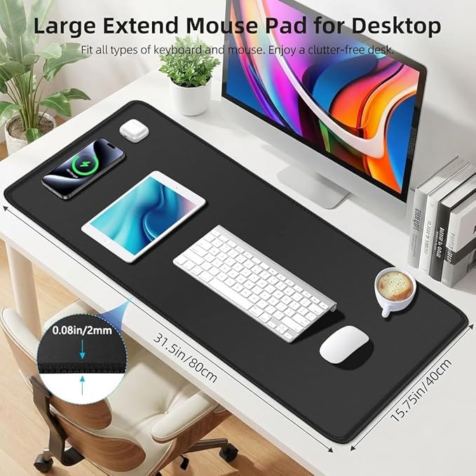 Rcege Large Mouse Pad for Desk - Gaming Mouse Pad with Stitched Edges, Anti-Slip Base for Keyboard and Mouse(Black, 31.5L x 15.8W inches)