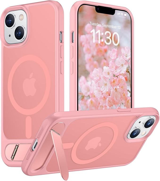 Magnetic Compatible with iPhone 14 Case/iPhone 13 Case,[Built-in Invisible Kickstand][Compatible with MagSafe][Military Grade Shockproof] Slim Translucent Matte Phone Case for iPhone 14/13 6.1"