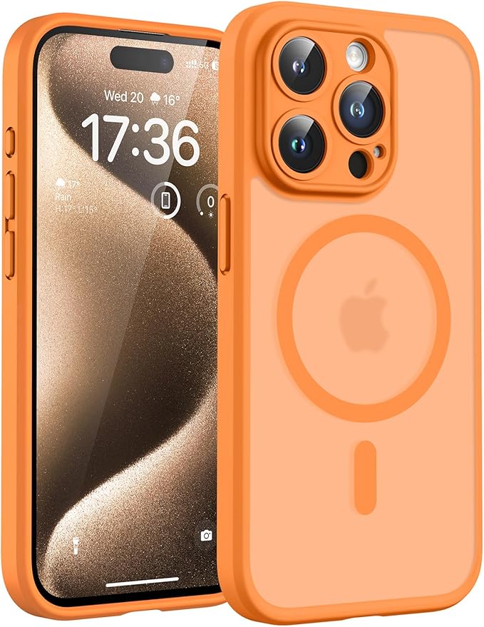TOCOL for Phone 15 Pro Max Case, Compatible with Magsafe Charger, Full Camera Protection, Drop Protection, Translucent Matte Phone Case for iPhone 15 Pro Max 6.7 inch (Orange)