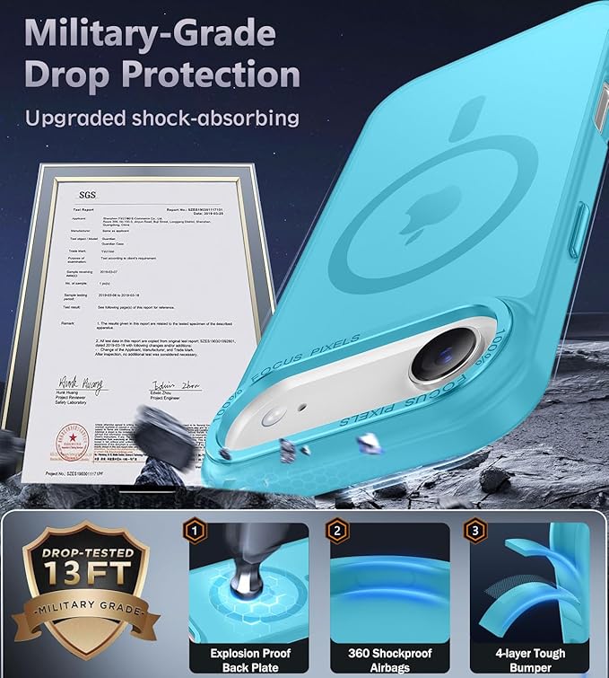 Newfuture Magnetic for iPhone Air Case [Compatible with Magsafe] [Military Grade Drop Protection] Translucent Matte Anti-Scratch Shockproof Protective Phone Cover 6.5 Inch, Lake Blue