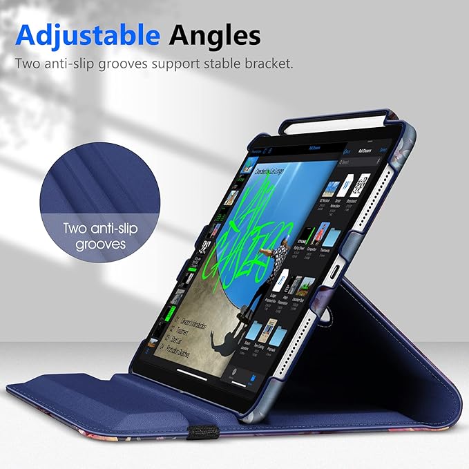 Fintie Rotating Case for iPad Pro 11-inch (4th / 3rd Generation) 2022/2021-360 Degree Swiveling Stand Cover w/Pencil Holder, Auto Sleep/Wake, Also Fit iPad Pro 11" 2nd/1st Gen, Blooming Hibiscus