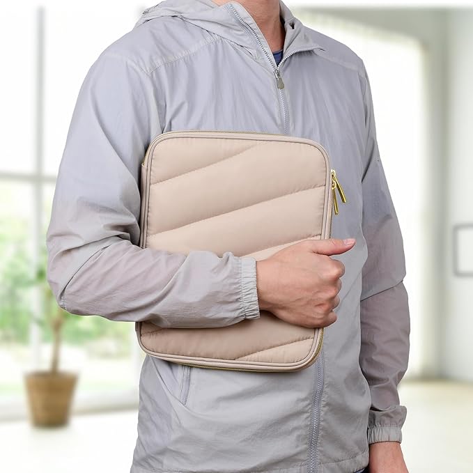 Puffy iPad Sleeve Case, Padded Pouch Bag for iPad Pro 11 (2022-2018), iPad 10.9 (10th Gen), iPad Air (5/4th Gen), Galaxy Tab S9/S8, Portable Tablet Cover with Front Pocket, Khaki-11