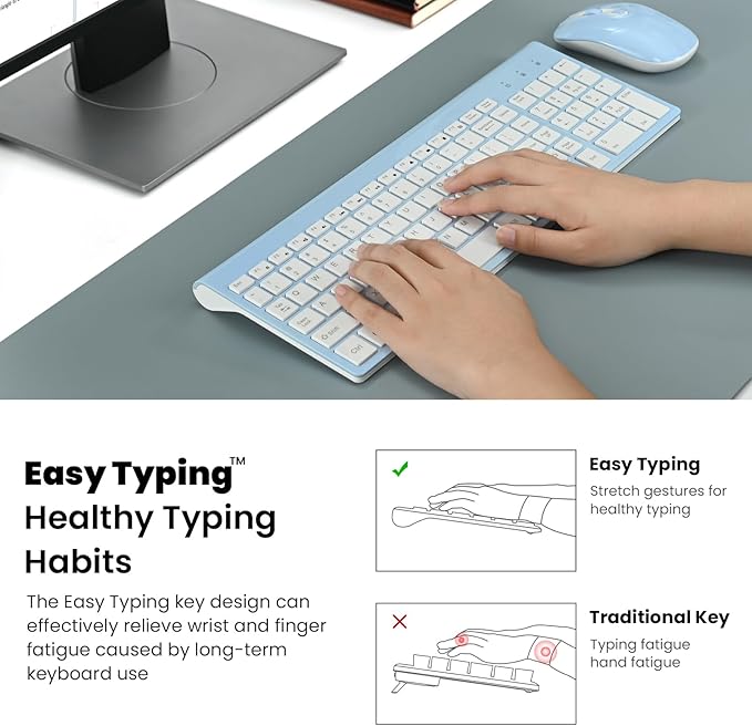 cimetech Wireless Keyboard and Mouse Combo, Compact Full Size Wireless Keyboard and Mouse Set 2.4G Ultra-Thin Sleek Design for Windows, Computer, Desktop, PC, Notebook - Baby Blue