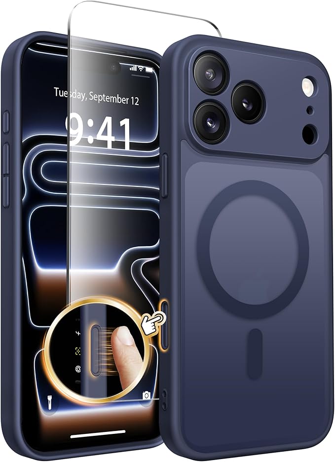 CAPRARO Magnetic for iPhone 17 Pro Case, Upgraded [Full Camera Protection] [Compatible with MagSafe] Protective Translucent Matte Women Girl Phone Case Cover, Deep Blue