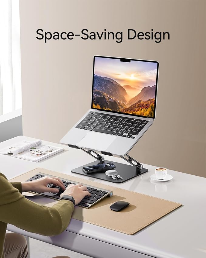 Orlian Foldable Aluminum Laptop Stand for 10-17.3" Laptops, Height Adjustable Portable Ergonomic Computer Holder, Space Saving Desk with Heat Dissipation. Compatible with MacBook/Dell/HP etc, Black