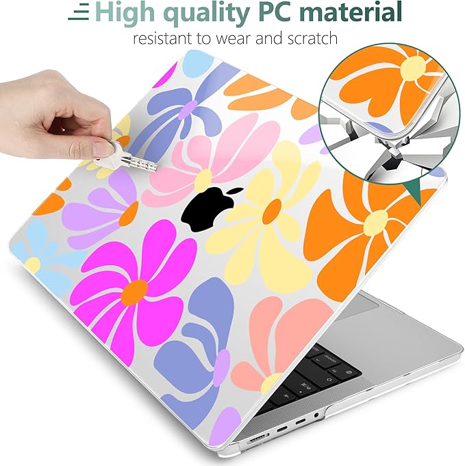 DONGKE Case for MacBook Pro 14 Inch (2026-2021 Release, M5 M4 M3 M2 M1 Pro/Max Chip), Plastic Slim Hard Shell Protective Cover with Keyboard Cover & Screen Protector, Power Florals
